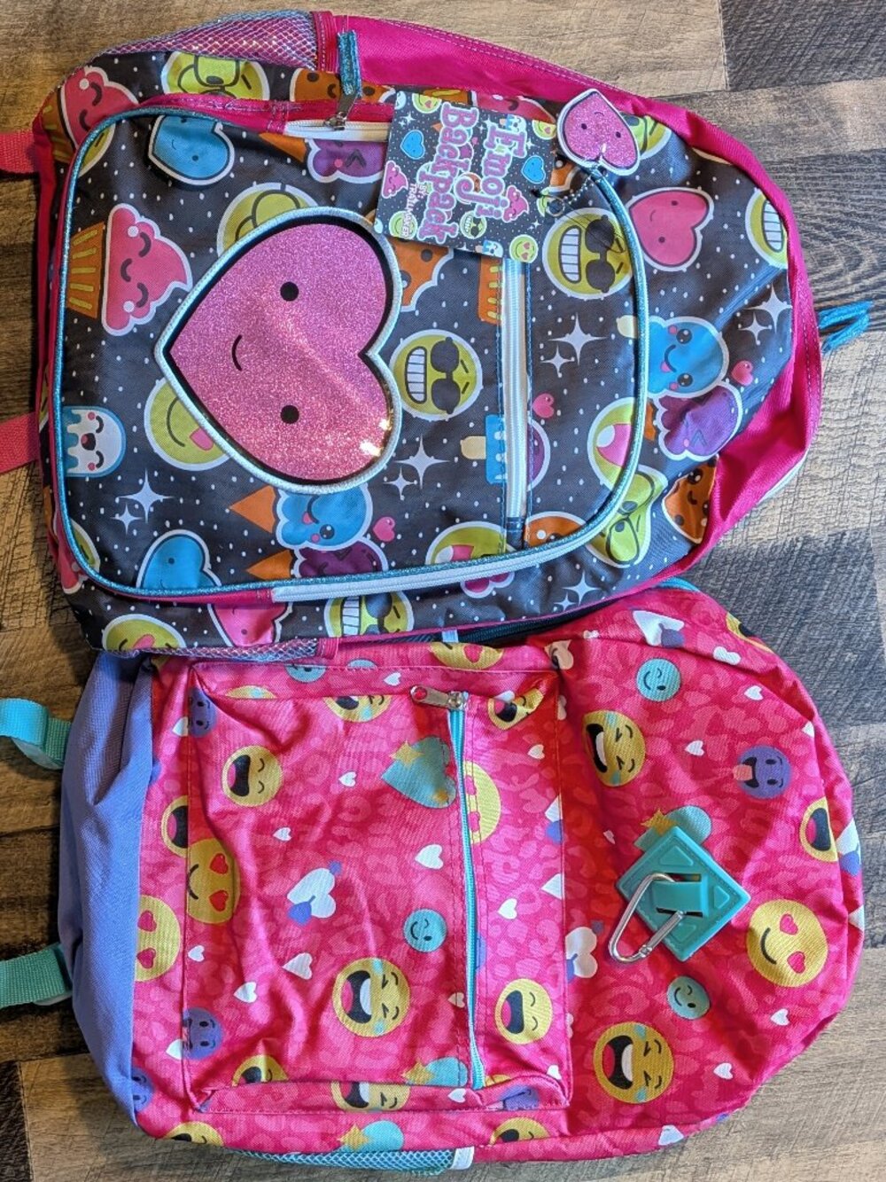 Emoji Backpacks Lot Pink Hearts Kids Back to School Book Bags